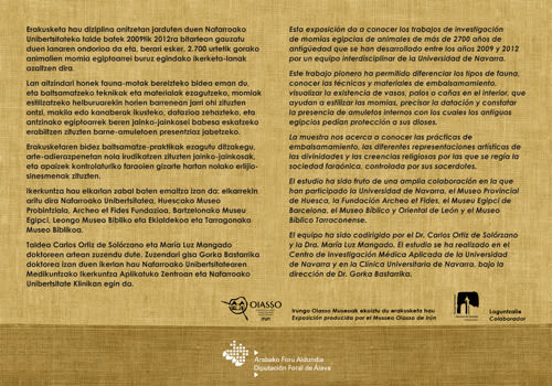 Design of poster and flyer exhibition "Animales sagrados egipcios" about mummified animals. 1