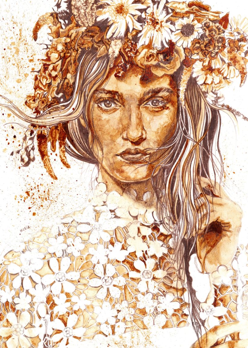 "Floral crowns" - Ilustraciones con café 1
