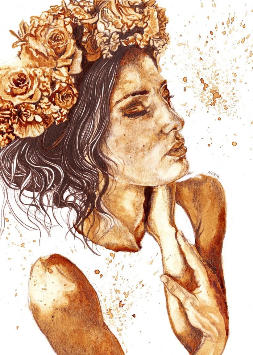 "Floral crowns" - Ilustraciones con café 2