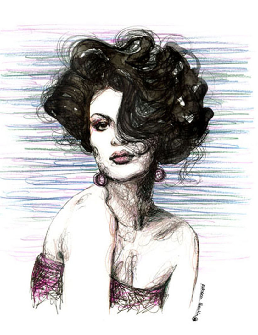 FASHION I: Ilustraciones inspiradas en fotografías de moda. Técnica mixta: acuarela, pilot, lápices de colores. 4