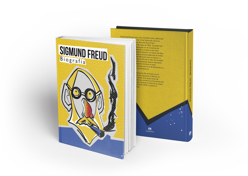 Maquetación de la portada y contraportada de un libro inventado sobre Freud. 0