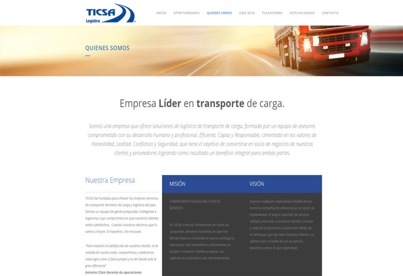 Sitio Web TICSA Logística 1