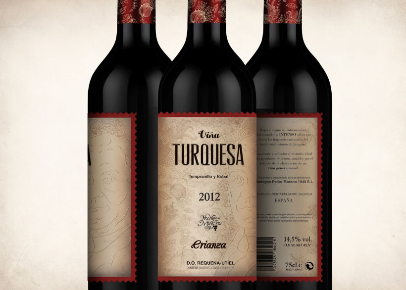 Wine Label Design: Viña Turquesa Crianza (Bodegas Pedro Moreno 1940) 10