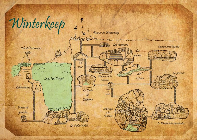 old vintage map rol game "Winterkeep" -1