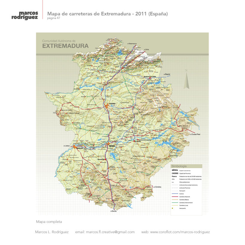 Mapa de carreteras de Extremadura - 2011 (España) 2