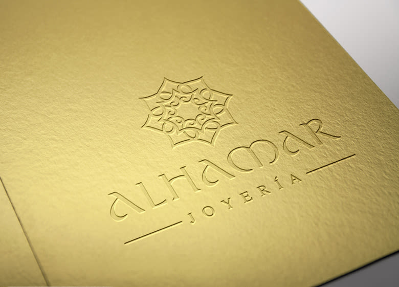 Diseño de logotipo para Alhamar, una tienda de joyas y bisutería marroquí situada en la Alcaicería de Granada (antiguo zoco musulmán de la ciudad). 1