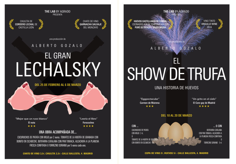 Posters para los estrenos quincenales en The Lab, el experimento gastronómico de la calle ballesta 2