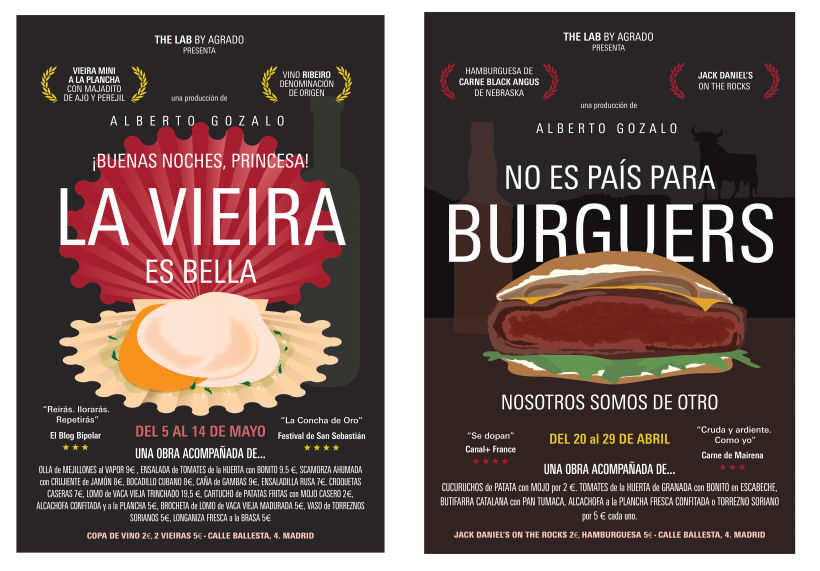 Posters para los estrenos quincenales en The Lab, el experimento gastronómico de la calle ballesta 4