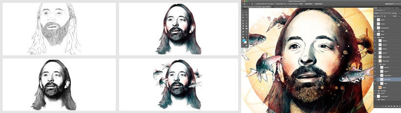 Thom Yorke, retrato para mi curso "Retrato ilustrado con Photoshop" 2