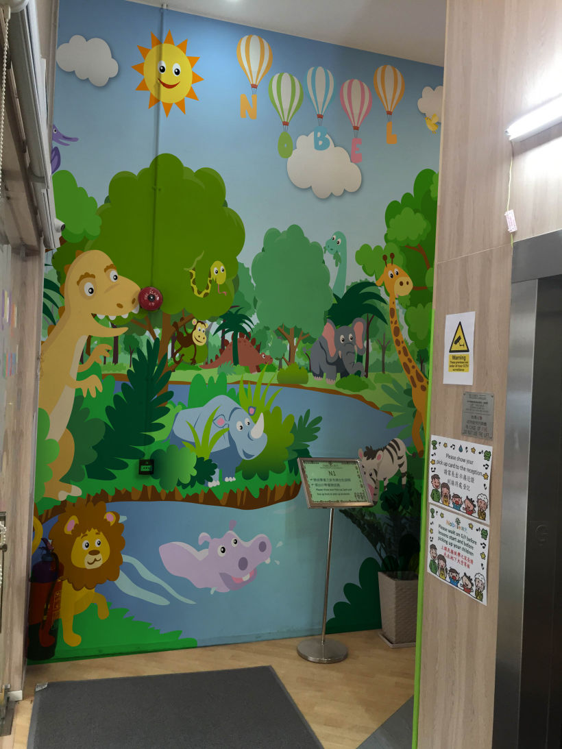 Vinilo: diseño ilustración mural para guardería Nobel Preschool en Hong Kong -1
