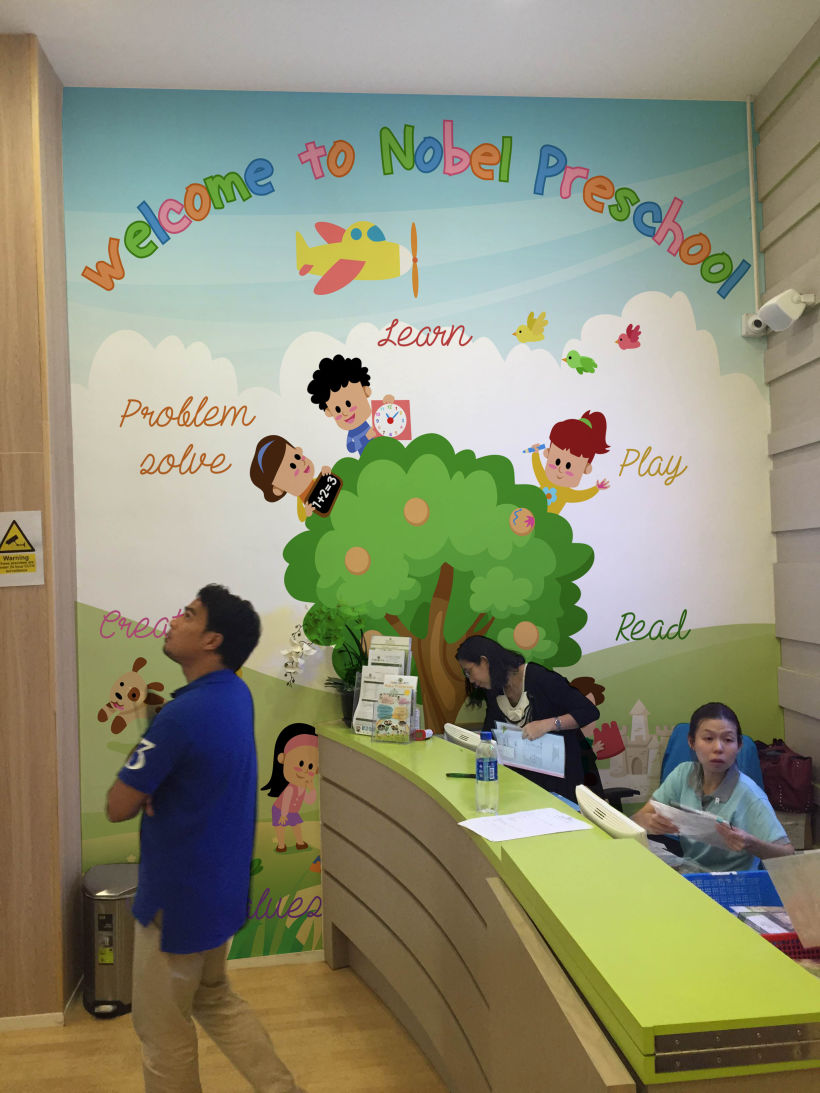 Vinilo: diseño ilustración mural para guardería Nobel Preschool en Hong Kong 0