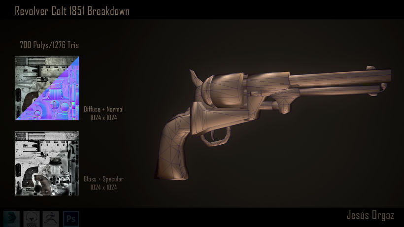 Revolver Colt 1851 Low poly 1