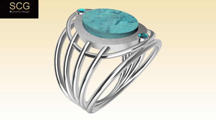 Ring with turquoise, wood and other... -1