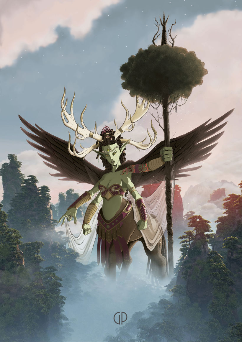 "Dadiana, Diosa de los bosques, resurge de las primeras luces del alba cada 1.000 años para sanar y purificar los vastos pulmones de la Tierra. Sí ella aparece, también lo hace la vida" -1