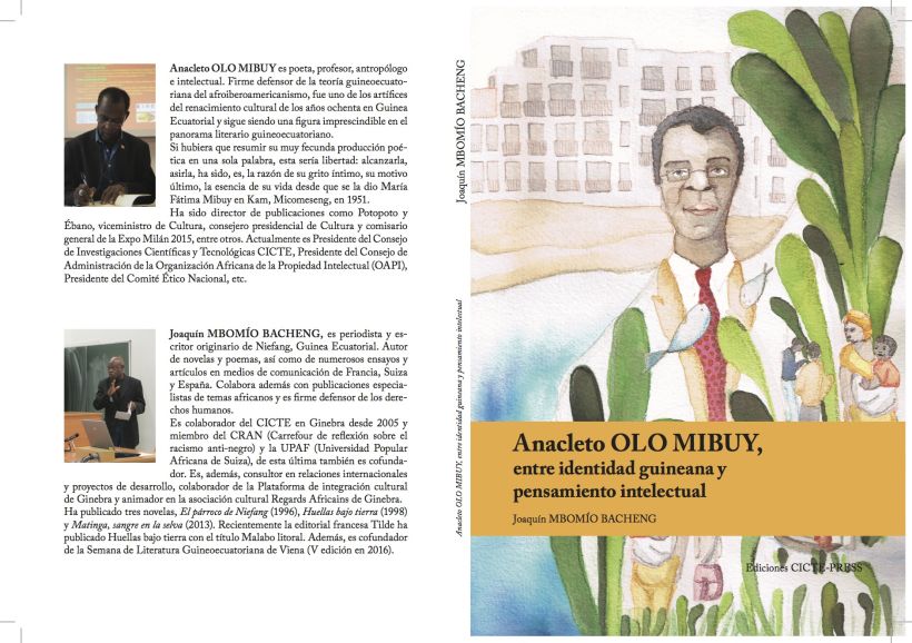 Maquetación editorial. Ilustración y maquetación portada Anacleto Olorícelo Mibuy, Entre Identidad Guineana Y Pensamiento Intelectual para Ediciones CICTE Press 1