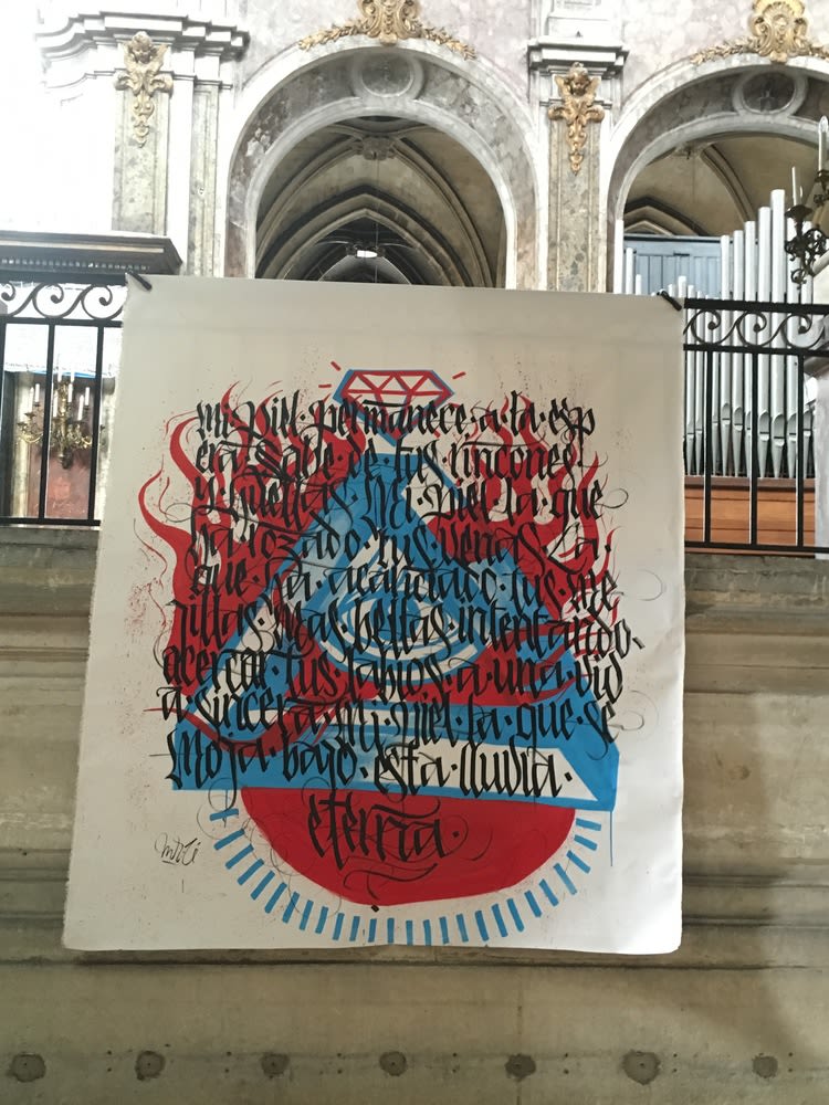 Lienzo caligrafiado e ilustrado para el festival de Arte Urbano de ST. Merry - París 2