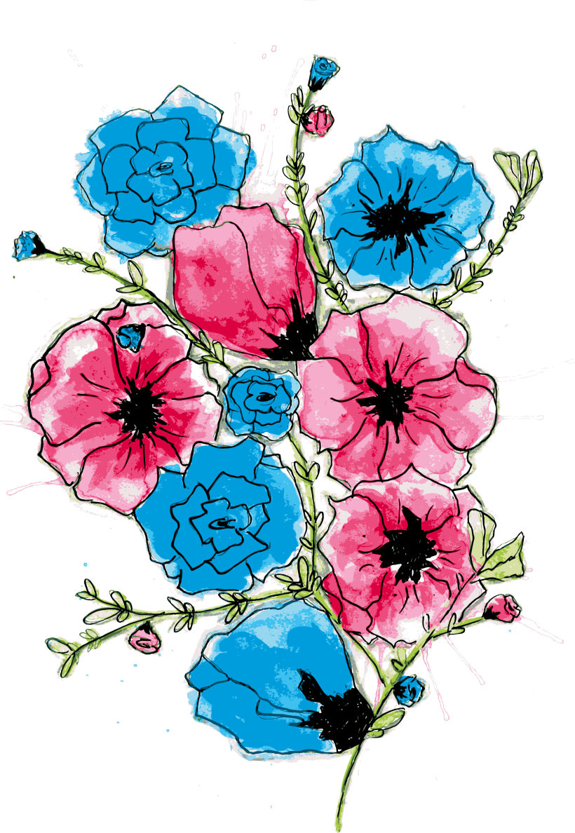 Ilustración para producto, motivo floral y tipografía -1
