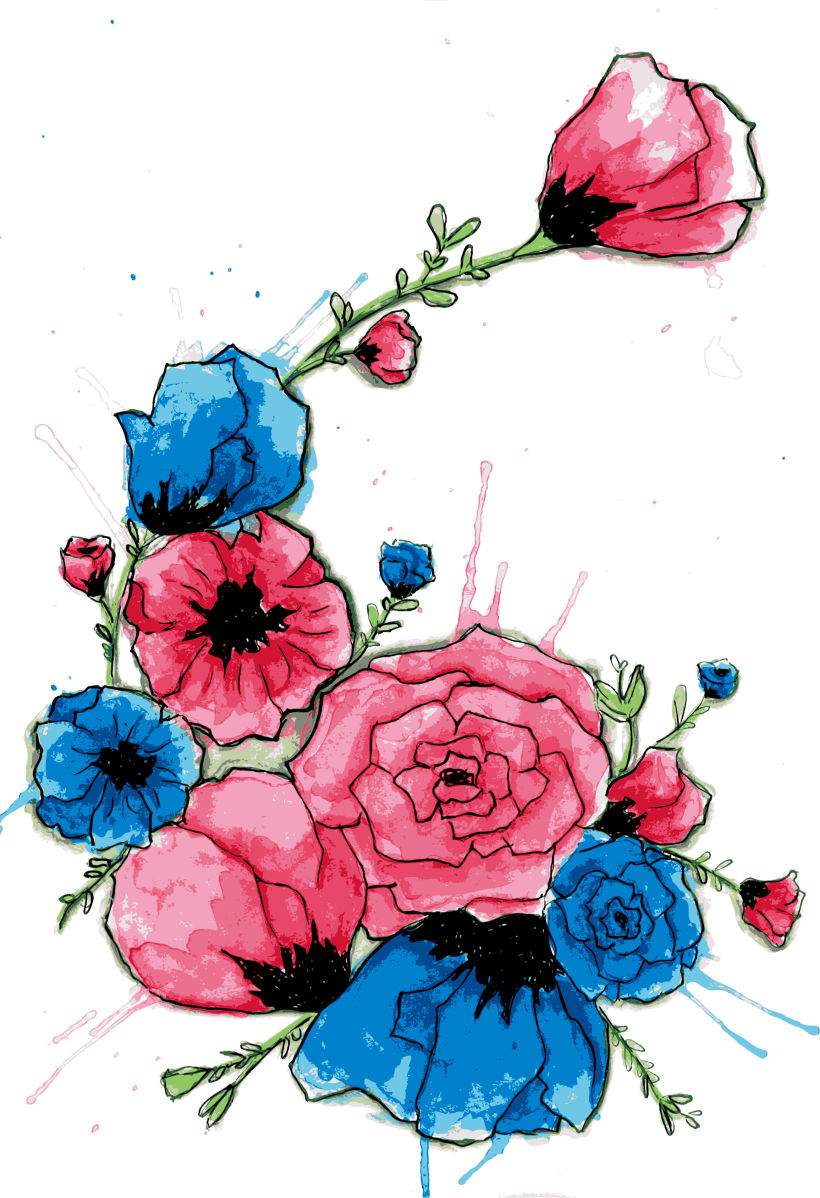 Ilustración para producto, motivo floral y tipografía 0