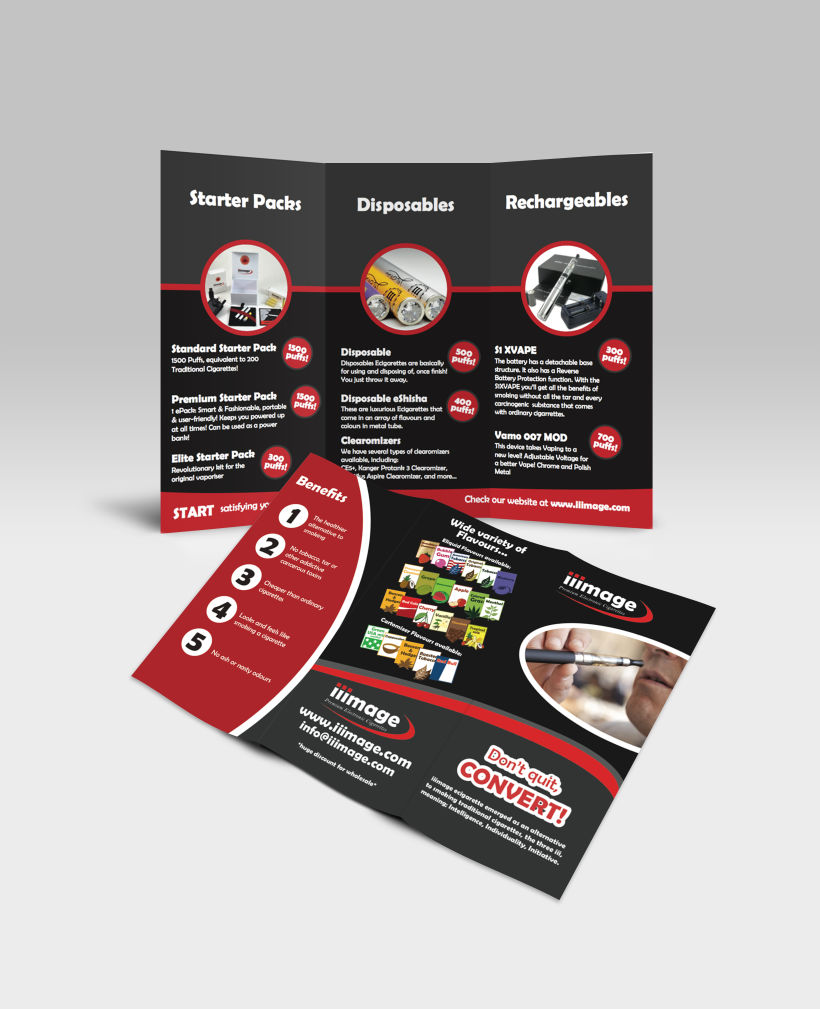 iiimage Electronic Cigarettes - Branding, diseño y illustración para web y impresión, incluyendo folletos, tarjetas de visita, embalaje. 0