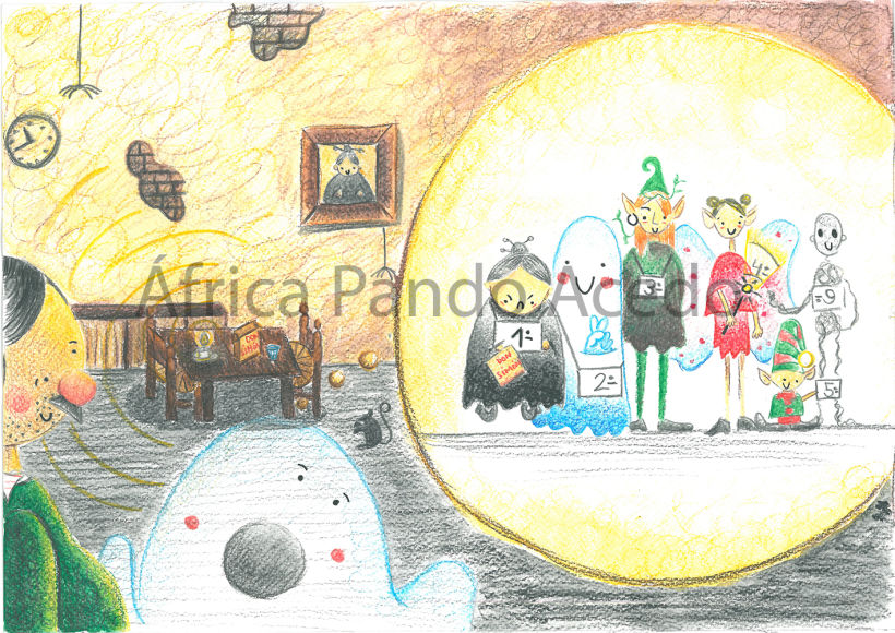Ilustracion para "Fantasmagoría" Lewis Carrol.Curso, Ilustraciones para publicaciones Infantiles 1