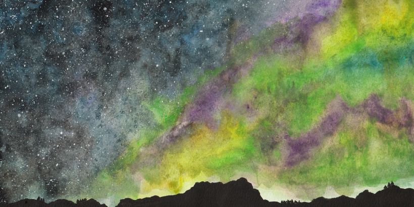 Mi Proyecto del curso: Técnicas modernas de Acuarela.  Aurora boreal y galaxia  -1