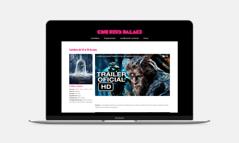 Diseño y desarrollo web para Cine Reus Palace 1