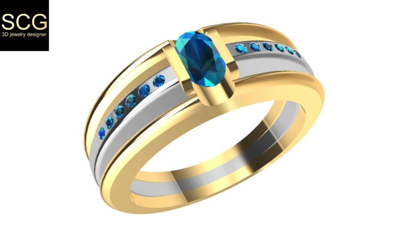 Bicolor ring with gems 2