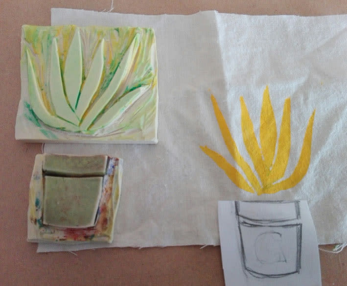 Para el estampado me inspiré en la familia de los cactus y me puse a dibujar elementos simples, macetas, aloes y chumberas.