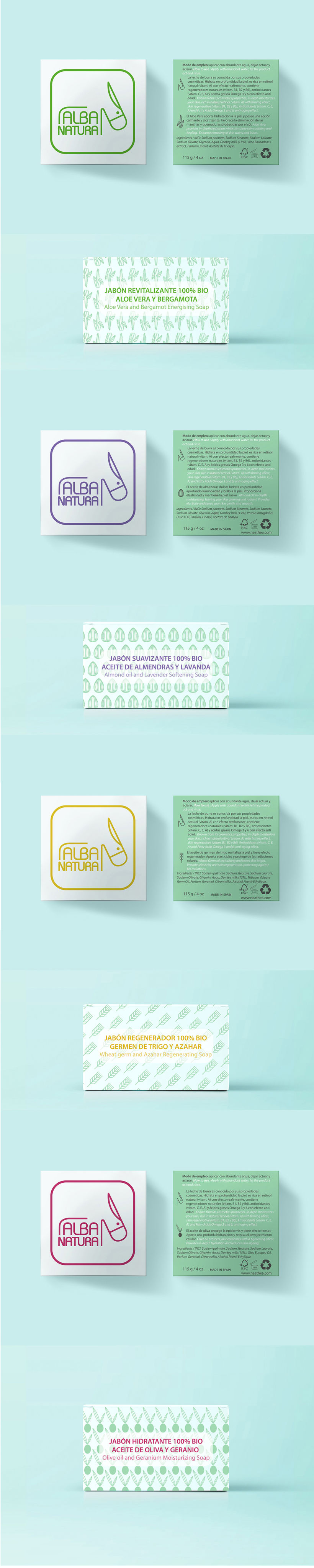 Logotipos, branding, diseño de flyers y de packagings que conforman la empresa NEATHEA (Alba Natura y Bioláctea) 3