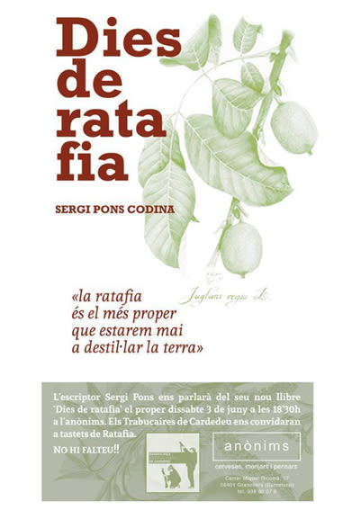 Cartell presentació del llibres escrits per Sergi Pons Codina 'Dies de Ratafia' i 'Mars del Carib' editas i publicats per Edicions 84 2