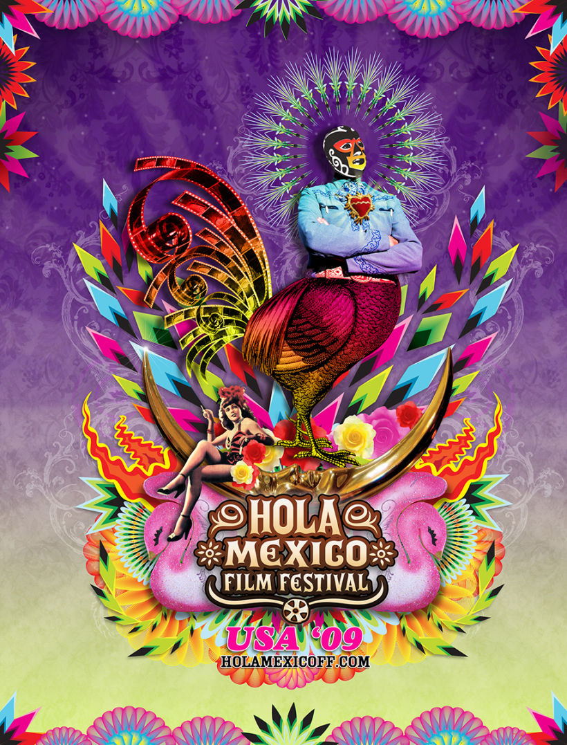 Diseño de cartel para festival "Hola México. Film Festival" exhibido en USA, Australia, Nueva Zelanda -1