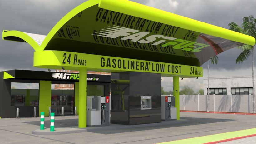 Recreación 3D de la construcción de gasolineras FASTFUEL y opcionales. -1