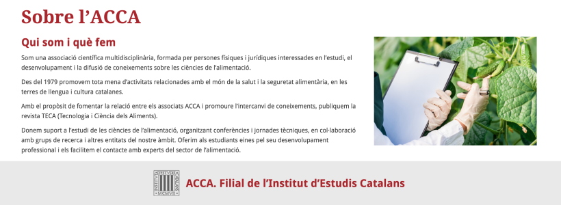 Copywriting web per a l'ACCA (Associació Catalana de Ciències de l'Alimentació) 0