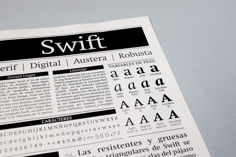 Swift: Espécimen tipográfico | Font Specimen 1