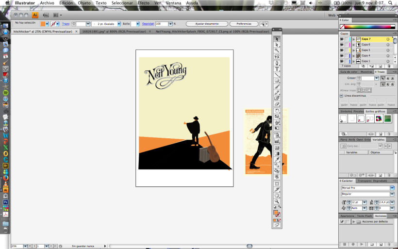 Mi Proyecto del curso: Cartelismo ilustrado. Neil Young toca hoy en mi pueblo. 8