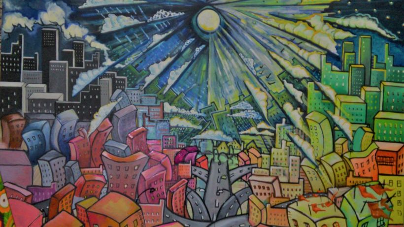 Inspiración Kandinsky ( óleo sobre tabla madera/cartón reciclado) 2