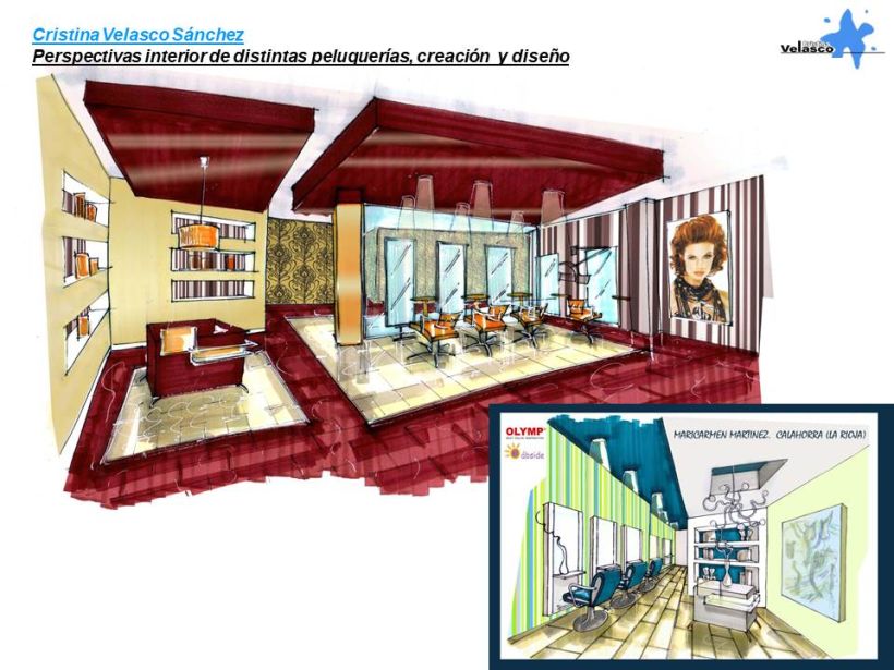 Diseño Interior de Peluquerías: planta, alzado, perspectivas; y tarjetas de diseño para clientes 8