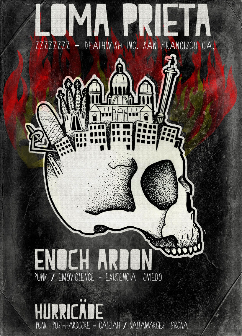 LOMA PRIETA - ENOCH ARDON - HURRICÄDE  - Gig poster show in Barcelona 
