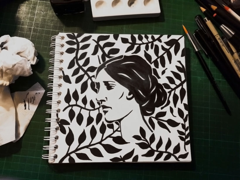 Mi Proyecto del curso: Introducción a la ilustración con tinta china - Virginia Woolf. -1