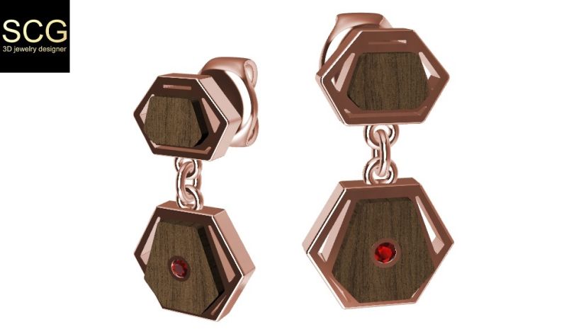 Earrings with wood and gems 0