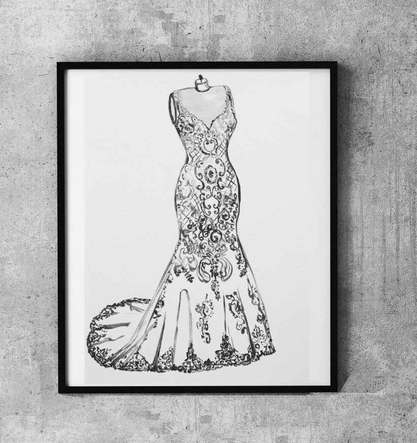 Ilustración del vestido de novia *aniversario de boda*  acuarelas -1