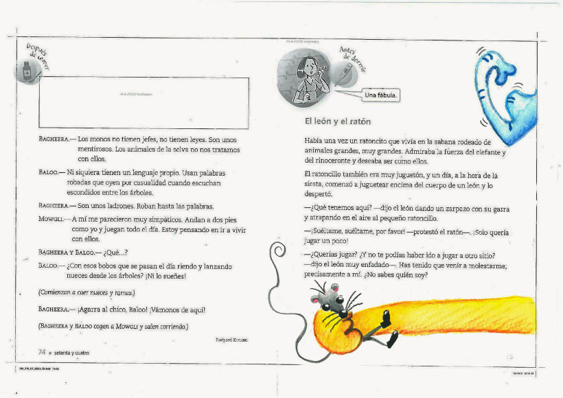 ilustraciones para fábula el león y ratón. Curso, Ilustraciones para publicaciones infantiles 0