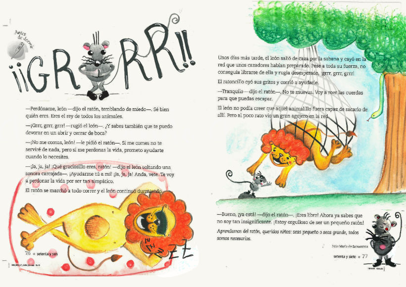 ilustraciones para fábula el león y ratón. Curso, Ilustraciones para publicaciones infantiles 1