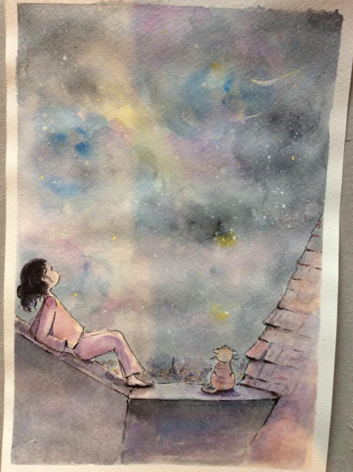"Mirando estrellas" . con la tecnica de aquarela y tinta china. 0
