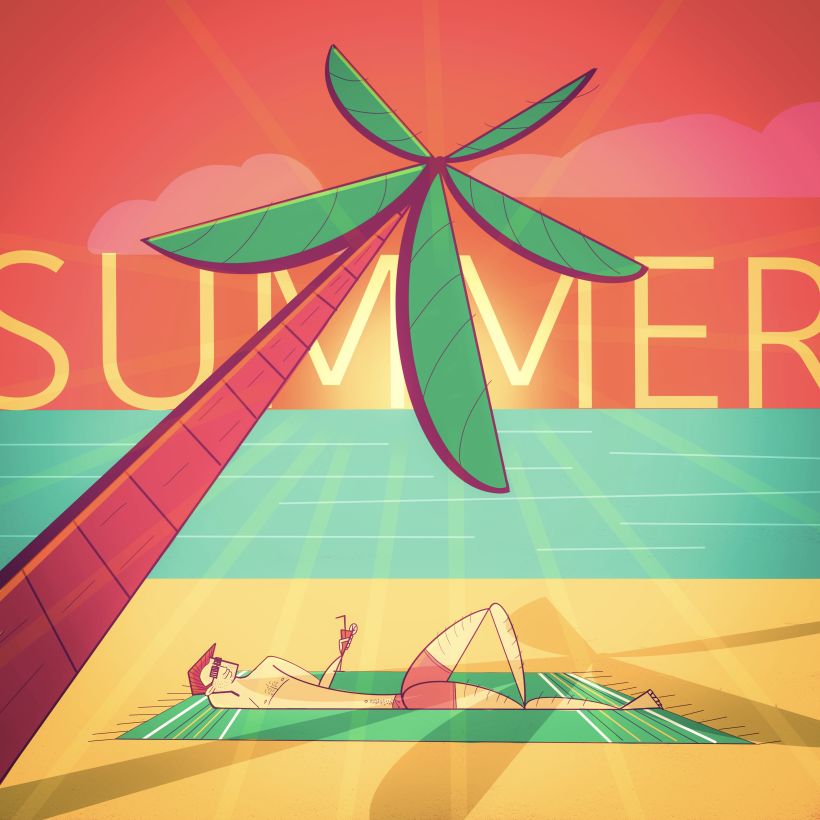 summer illustration: tomando el sol 0