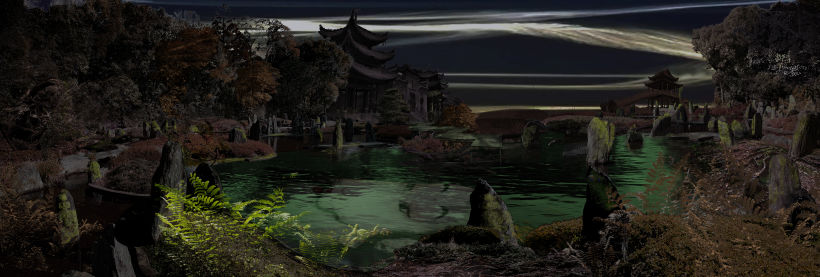 Japanese Ghost Garden. Matte Painting with Photoshop and After Effects. 0