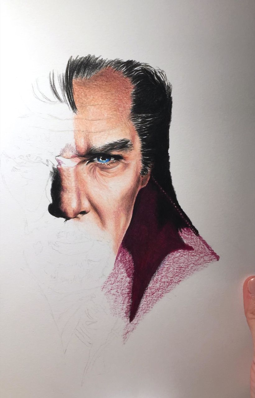 Mi Proyecto del curso:  Retrato realista con lápices de colores; Dr. Strange (Benedict Cumberbatch) 3