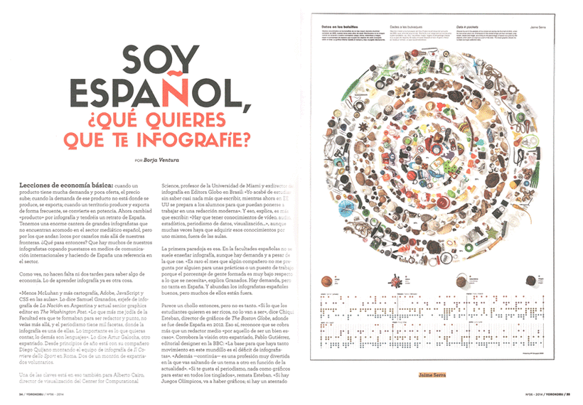 'Soy español, ¿qué quieres que te infografie?' Ilustración principal del reportaje para la revista Yorokobu nº56