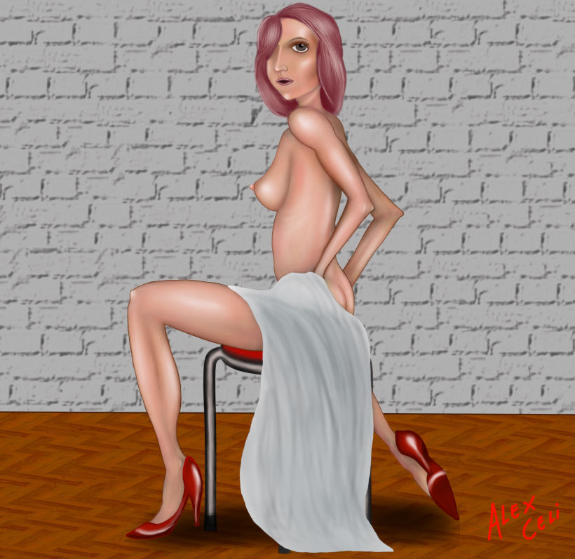 Nude Girl on red chair -1