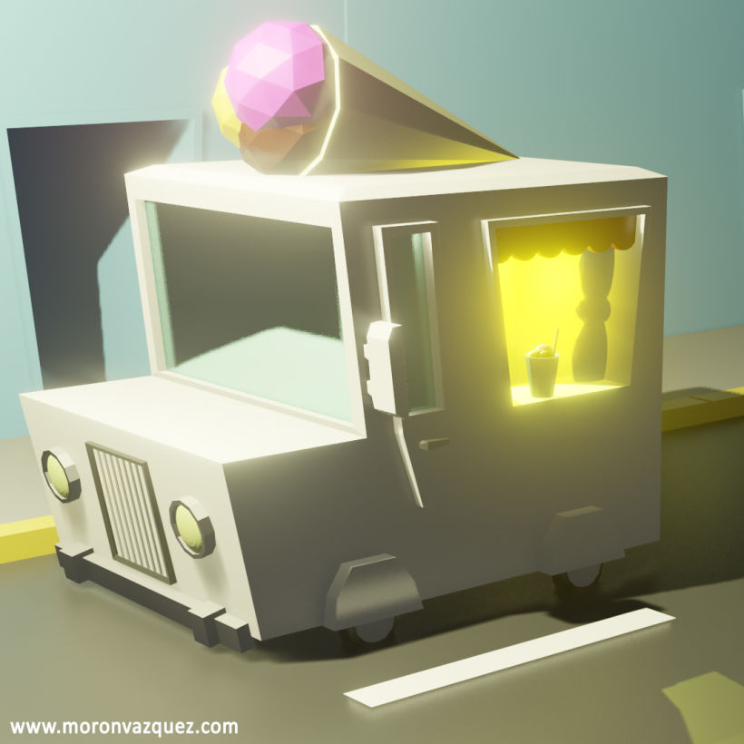 Camión de helado Lowpoly 3D -1
